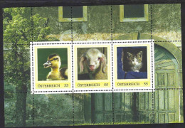 Austria Österreich 2008; Farm Animals: CAT, Duck, Sheep, Personalized S/s - Domestic Cats