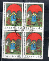 ITALIA REPUBBLICA ITALY REPUBLIC 1976 GIORNATA DEL FRANCOBOLLO STAMP DAY LIRE 40 QUARTINA BLOCK USATO USED OBLITERE' - 1971-80: Oblitérés