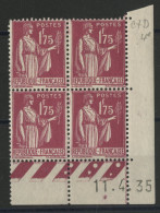 N° 289 Type PAIX Neufs * (MH) Bloc Avec Coin Daté Du 11/4/35 Voir Suite - 1930-1939