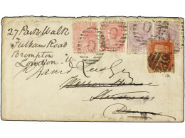 NUEVA ZELANDA. 1877. DUNEDIN To STARCROSS (Great Britain). 1 P. Lilac (2) And 2 P. Rose (2) Redirected To LONDON With Gr - Other & Unclassified