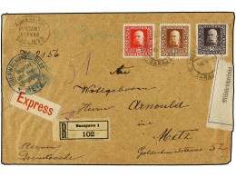 BOSNIA-HERZEGOVINA. 1916. SARAJEVO To METZ (Germany). 15 Sh. Red, 80 Sh. Brown And 90 H. Lilac. Registered And Express C - Other & Unclassified