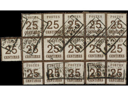 ° FRANCIA: OCUPACION ALEMANA: ALSACIA-LORENA. 25 C. Castaño Negro. Bloque Irregular De 16. RARO. Yv.7 (16). Cat. 2.160€. - Other & Unclassified