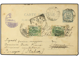 TUNEZ. 1899. Tunisian  5 C.  Green Card Used Back To TUNIS Franked By Finland 1890  2x 5 P.  Bright Green Tied By  TAVAS - Other & Unclassified