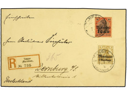 MARRUECOS ALEMAN. 1911 (July 7).  TANGIER.  Registered Cover To BERNBURG Franked By Gothic 1906  3cs. On 3pf.  Ochre And - Other & Unclassified