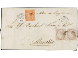 GIBRALTAR. 1868 (20 Marzo). CÁDIZ A MALTA. 20 Cts. Lila (2) Tarifa De Malta Por La Vía Inglesa. La Carta Siguió La Ruta  - Other & Unclassified