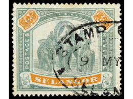 ° SELANGOR. 1897. 25 $ Verde Y Naranja. Mat. Fiscal (Fiscal Cancellation). Manchas Del Tiempo (age Stains). S.G. 66. Yv. - Other & Unclassified
