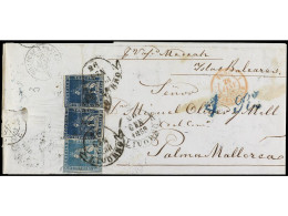 ITALIA ANTIGUOS ESTADOS: TOSCANA. 1858. LIVORNO A PALMA DE MALLORCA. 2 Cr. Azul Y 6 Cr. Azul Oscuro (2) Tasada A La Lleg - Other & Unclassified