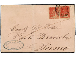 ITALIA ANTIGUOS ESTADOS: TOSCANA. 1859. FIRENZE A SIENA. 1 Cr. Carmín Y Carmín Oscuro, Tres Grandes Márgenes Y El Superi - Other & Unclassified