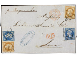 PERU. 1860 (7 Junio). HAVRE A LIMA. 10 Cts. Ocre (2) Y 20 Cts. Azul (2) Tarifa De 60 Cts. Doble Porte Por La Vía Buque M - Other & Unclassified