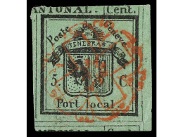 ° SUIZA. 1843. Parte Derecha Del Sello 'Doble De Ginebra'. Margen Superior Ajustado Y Pequeños Puntos Claros (cartouche  - Other & Unclassified