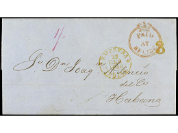 COLONIAS INGLESAS. 1850. BELIZE A HABANA. Carta Completa Marca PAID/AT/BELIZE En Rojo Y Tarifa Manuscrita  '1/-'  Fechad - Other & Unclassified