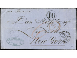 COLONIAS INGLESAS. 1865. LIMA A NEW YORK. Carta Completa Con Texto Marca PAID/AT/CALLAO En Rojo, Tarifa Manuscrita  '6'  - Other & Unclassified
