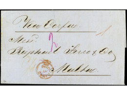 COLONIAS INGLESAS. 1863. BANTE (Ionian Islands) A MALTA. Envuelta Circulada Con La Marca PAID/AT/CORFU En Rojo, Al Dorso - Other & Unclassified