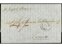COLONIAS INGLESAS. 1840. HABANA (Cuba) A LIMA (Perú). Carta Completa Con Texto Marca PAID/AT/HAVANA Tipo CC1c, Tarifa Ma - Other & Unclassified