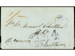 COLONIAS INGLESAS. 1855. HABANA (Cuba) A ZACATECAS (México). Carta Completa Con Texto, Marca PAID/AT/HAVANA Tipo CC2, Ta - Other & Unclassified