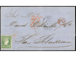 COLONIAS INGLESAS. 1859. HABANA (Cuba) A S. SEBASTIAN (España). Carta Completa Con Texto Preparada Para Circular Por El  - Other & Unclassified