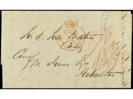 COLONIAS INGLESAS. 1854. HONG KONG A CÁDIZ Encaminada Vía Gibraltar. Carta Completa Con Texto, Marca PAID/AT/HONG KONG,  - Other & Unclassified