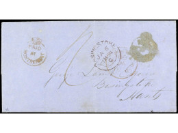 COLONIAS INGLESAS. 1853. MONTSERRAT A INGLATERRA. Carta Completa Con Texto, Marca PAID/AT/MONTSERRAT, Tarifa Manuscrita  - Other & Unclassified