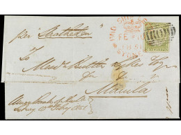 FILIPINAS. 1851. SYDNEY A MANILA. Envuelta Circulada Con Sello De 3 D. Verde, Fechador PAID SHIP LETTER/SYDNEY Y Tasada  - Other & Unclassified