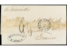 FILIPINAS. 1867. MANILA A FRANCIA. Carta Completa Con Texto, Encaminada Hasta Singapur, Marcas En El Frente De RUSSELL & - Other & Unclassified