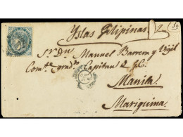 ESPAÑA. 1869. Carta A MANILA. 200 Mils. Verde. Mat. Fechador Ilegible, Dirigida Al Capitán De Corbeta 'Mariquina'; Al Do - Other & Unclassified