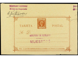 FILIPINAS. 3 Ctvos. Castaño Rojo Con Tampón MINISTERIO DE ULTRAMAR/MUESTRAS Con El 'Examinado Y Conforme' Firma Del Jefe - Other & Unclassified