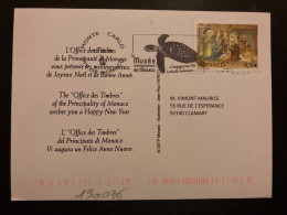 CP JOYEUX NOEL ET BONNE ANNEE Pour La FRANCE TP CRECHE 0,95E OBL.MEC.12 12 18 MONTE-CARLO + MUSEE TORTUES MARINES - Lettres & Documents
