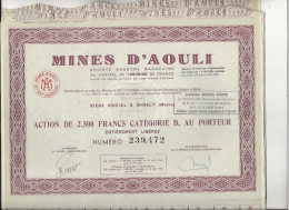 MINES D'AOULI -MIDELT -MAROC  - LOT DE 10 ACTIONS DE 2500 FRS CATEGORIE B - 1952 - Mines
