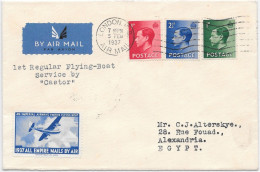 IMPERIAL AIRWAYS 1937 FFC GREAT BRITAIN London To EGYPT Alexandria Label 1st Regular Flying Boat Service By CASTOR - Covers & Documents