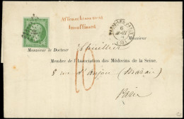 Let EMPIRE NON DENTELE - 12    5c. Vert, Obl. S. LSC, Càd T15 PASSY Les PARIS 6/8/60, "affrt Insuff." Et RR Taxe 10 Au T - 1849-1876: Classic Period