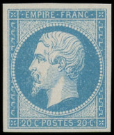 ** EMPIRE NON DENTELE - 14A  20c. Bleu Ciel, Tirage De 1860, Frais Et TTB - 1853-1860 Napoleon III