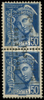 * Spécialités Diverses - GUERRE COUDEKERQUE 7 : 50c. Bleu, Mercure, PAIRE Verticale, TB - War Stamps