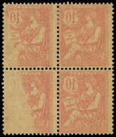 ** VARIETES - 124b  Mouchon Retouché, 10c. Rose, BLOC De 4, Impression RECTO-VERSO, Partielle S. 2 Ex., La Paire Sup. Av - Unused Stamps