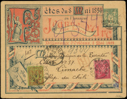 Let ENTIERS POSTAUX - Sage, 5c. Vert, CP N°D10a Jeanne D'Arc Affr. N°96 Et 98 Obl. BERGUES 3/96, Arr. LIMACHE CHILI, RR, - Other & Unclassified