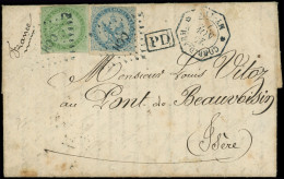 COCHINCHINE CG N°2 Et 4 Aigle, 5c. Vert Et 25c. Bleu Obl. Los. CCH S. LAC, Càd CORR. D'ARMEES MY-THO 25/11/73, Pour La F - Other & Unclassified