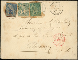 Let COCHINCHINE CG N°49 : 5c. Vert (2 Dont 1 Entier Découpé) Et N°51 15c. Bleu, Collés à La Colle Et Obl. Càd VIETTRI-TO - Other & Unclassified