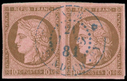 INDE CG N°18 10c. Brun Sur Rose, PAIRE Obl. PONDICHERY 21/3/81 En Bleu, Superbe - Other & Unclassified