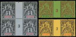 ** INDE 1, 7 Et 12 : 1c., 20c. Et 75c. En BLOC De 4 Ou PAIRE Mill.3, TB - Other & Unclassified