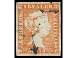 ° ESPAÑA. 5 Reales Rojo. Muy Bonito Ejemplar. Cert. GRAUS. Ed.3. Cat. 405€. - Other & Unclassified
