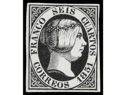 (*) ESPAÑA. 6 Cuartos Negro. Buenos Márgenes. Cert. CEM. Ed.6. Cat. 350€. - Other & Unclassified
