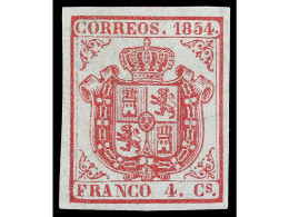 * ESPAÑA. 4 Cuartos Rojo Sobre Papel Azulado. PIEZA DE LUJO. Cert. COMEX. Ed.33. Cat. 550€. - Other & Unclassified