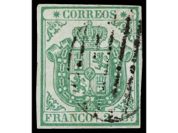 ° ESPAÑA. 2 Cuartos Verde, Papel Azulado Y Fino Mat. Parrilla. Buenos Márgenes. Muy Buen Ejemplar. Cert. COMEX (1971). E - Other & Unclassified
