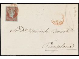 ESPAÑA. 1855. ELIZONDO A PAMPLONA. 4 Cuartos Rojo. Mat. PARRILLA ROJA, Al Lado También En Rojo Fechador ELIZONDO / NAVAR - Other & Unclassified