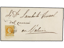 ESPAÑA. 1860. Envuelta Dirigida A VALENCIA. 4 Cuartos Amarillo, Mat. A.A. Dentro De Un óvalo Estampado A La Llegada A Va - Other & Unclassified