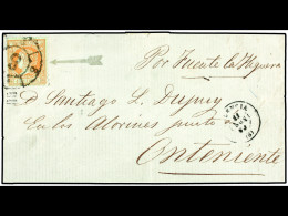 ESPAÑA. 1860. FRONTAL. VALENCIA A ONTENIENTE. 4 Cuartos Amarillo ENSAYO PRIVADO DE PERFORACIÓN 10 Realizado Por La Firma - Other & Unclassified