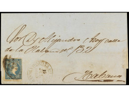 CUBA. 1859. Envuelta Circulada A LA HABANA Con Sello De 1/2 Real Azul Mat. Parrilla Colonial Y Fechador S.Y.D. AGUACATE/ - Other & Unclassified