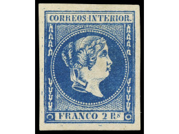 (*) COLONIAS ESPAÑOLAS: FILIPINAS. 2 Reales Azul. Amplios Márgenes. LUJO. Cert. CEM. Ed.14. Cat. 900€. - Other & Unclassified