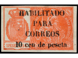 * COLONIAS ESPAÑOLAS: GUINEA. 10 Cts. Sobre 1,25 Pts. Rosa. Habilitación En Negro. Pequeño Punto Claro. RARO. Cert. GRAU - Other & Unclassified