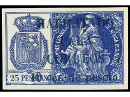 * COLONIAS ESPAÑOLAS: GUINEA. 10 Cts. Sobre 25 Pts. Azul. Habilitación En Azul. MUY RARO Y De LUJO. Cert. GRAUS. Ed.26T. - Other & Unclassified