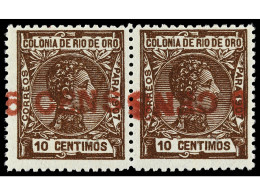 ** COLONIAS ESPAÑOLAS: RIO DE ORO. 5 Cents. S. 10 Cts. Castaño. Valor Complementario. Pareja, Un Sello HABILITACIÓN INVE - Other & Unclassified